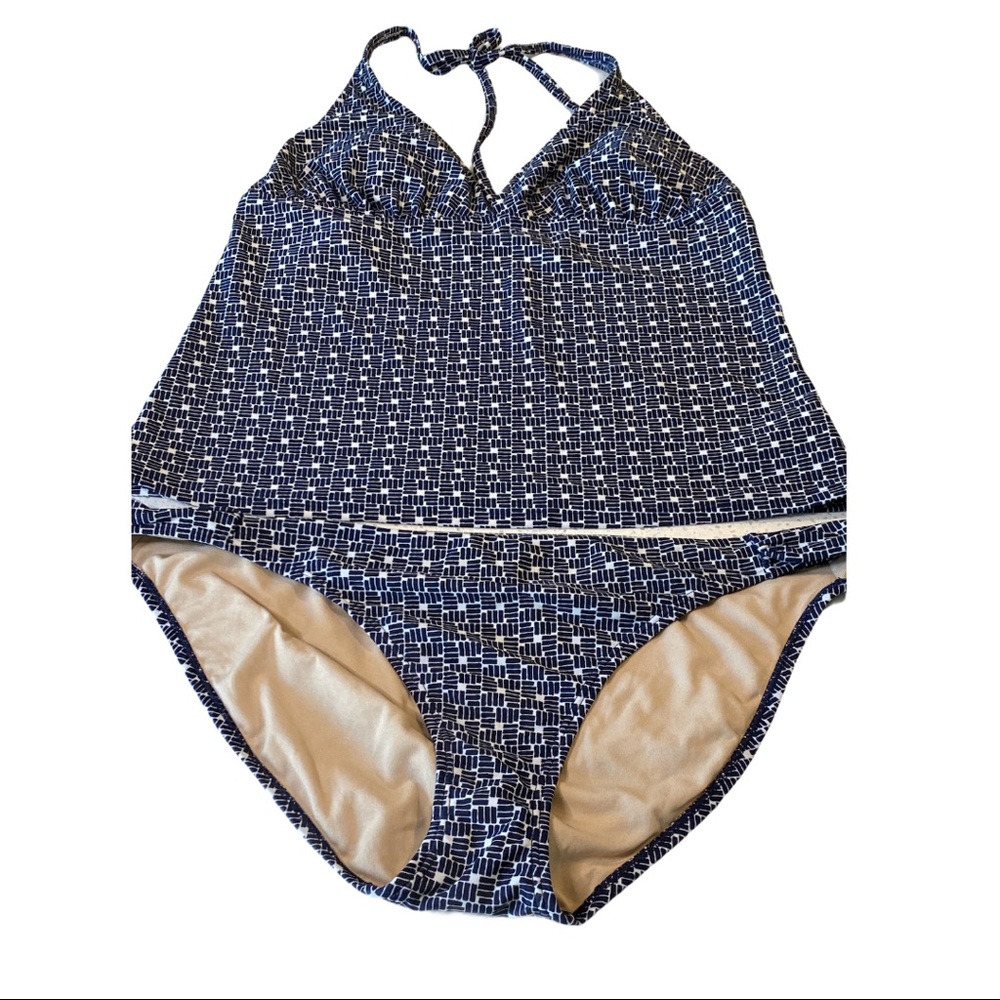Gap Blue White Geometric Tankini Swimsuit L